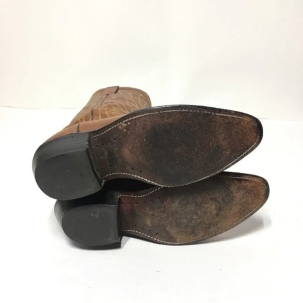 Justin Cowboy Tan Leather Pull On Boots 7D